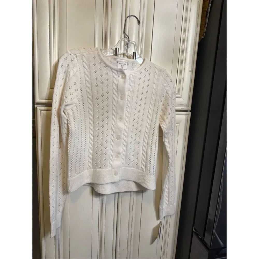 Abercrombie & Fitch Girls' Cropped Cable Cardigan Sweater White Size 13-14 NWT